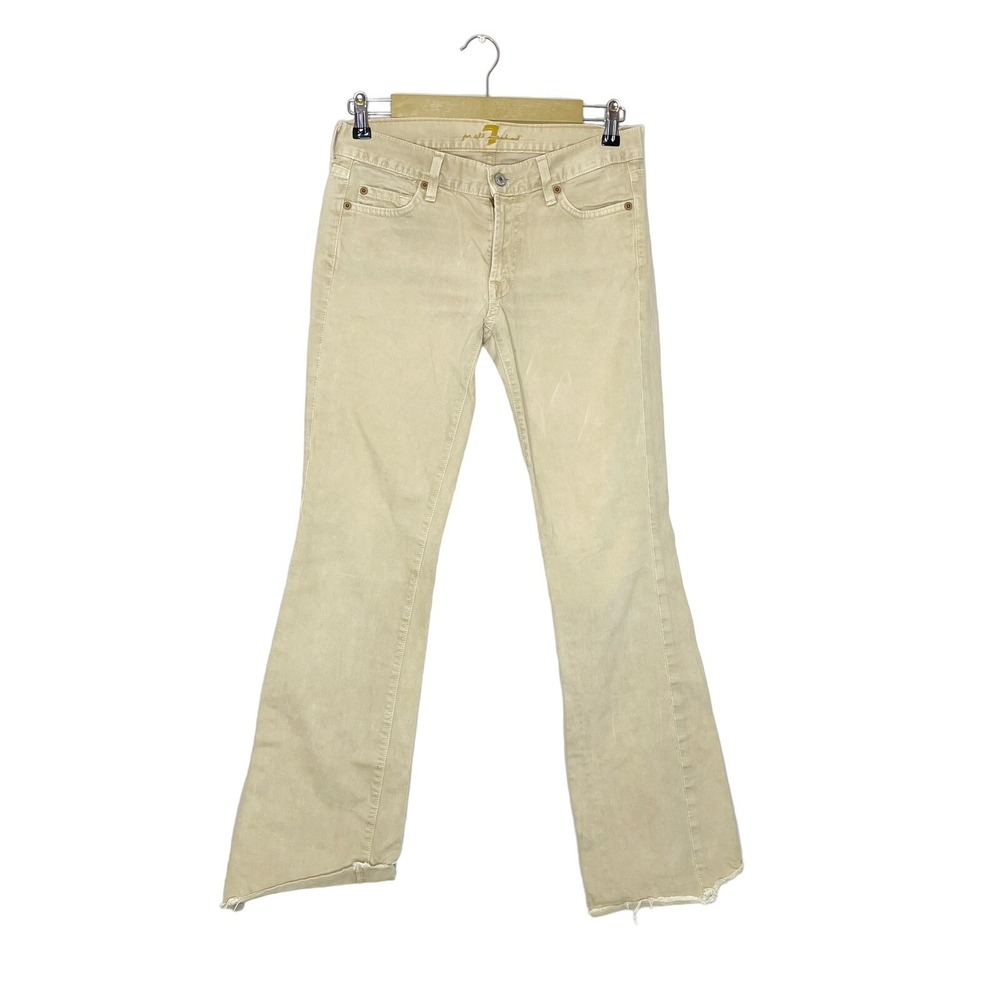 Vintage Y2K 7 For All Mankind Khaki Jeans Pants 27X30 Boot Cut Low Rise Raw Hem